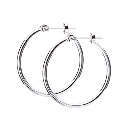 LOKUMI Resin Post Hoop Earrings | Hypoallergenic & Nickel-Free | Made in Japan | Available in 6 sizes and 3 finishes: Silver, 24K Gold, and Pink Gold - color: 25mm silver plated