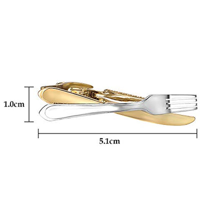 Yoursfs Unique Fork and Knief Tie Clip for Men Gold Silver 316L Stainless Steel Tie Bar Pin Novelty Men's Jewelry - style: Knife and Fork Tie Clip