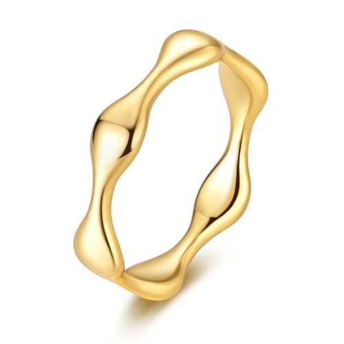 Hapour 925 Sterling Silver Ring for Women, Simple Statement Eternity Rings Modern Geometric Everyday Unique Wedding Band Stackable Rings 6-9 - color: Gold