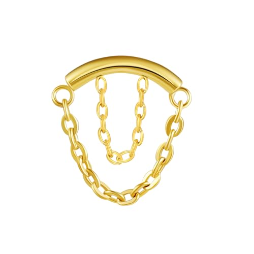 BelezaDosas G23 Titanium Labret Studs Threadless Push-in Labret Press Fit 16G Cluster Helix Lobe Conch Tragus Push Back Piercing Jewelry - style: gold 2 chain