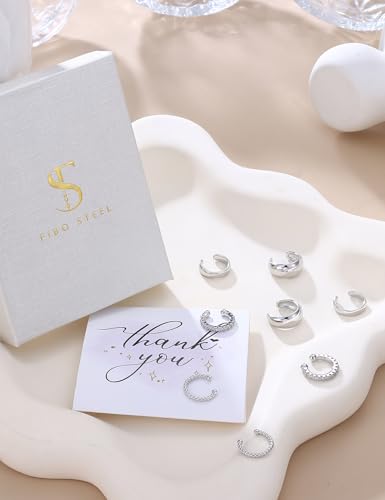 4Pairs 14K Gold Plated Ear Cuff Earrings for Women Non Piercing Jewelry | Hypoallergenic Earring Cuff for Sensitive Ears 14K Gold Silver Plated Non Tarnish Clip On Cartilage Fake Earring Set Trendy - color: White Gold plated Tone-Chic