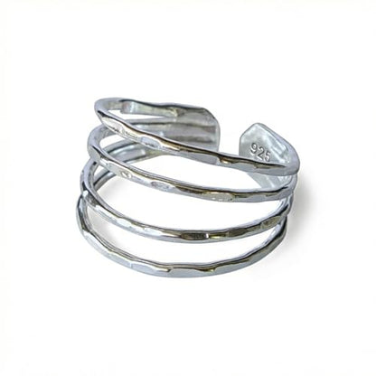 Sterling Silver Toe Ring, Adjustable Open Band, Handmade | Fits Toe, Knuckle or Pinky Ring | One Size Fits Most | Comfortable to Wear | Minimalist Style | Water Resistant - style: Hammered Multi-Band