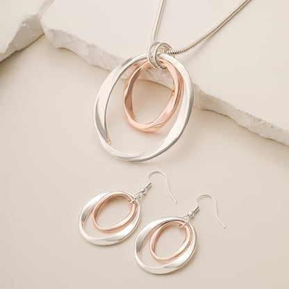3 Circles Silver Hoop Earrings Necklace Set for Women Geometric Jewelry Set | 925 Silver Hypoallergenic Small Hoop Circle Geometry Textured Finish Minimalist Style Comfortable Wear - style: Gold and Silver Two Hoops