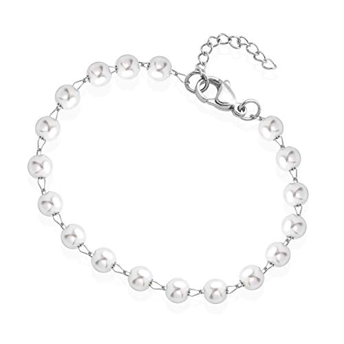 555Jewelry Extendable Pearls Beaded Charm Bracelet for Women & Ladies 7.5 Inch - color: Silver