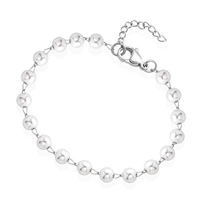 555Jewelry Extendable Pearls Beaded Charm Bracelet for Women & Ladies 7.5 Inch - color: Silver