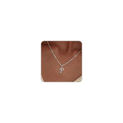 Initial Necklace for Women, 14K Gold Silver Plated Box Chain Letter Pendant, Trendy Name Necklace, Dainty Personalized Charm Jewelry Gift for Her - color: Silver, style: P