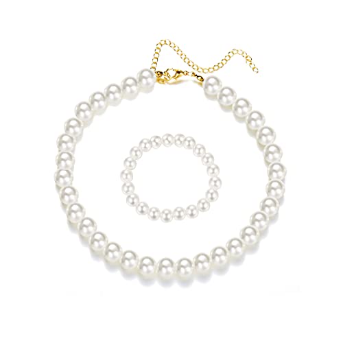 COLORFUL BLING Imitation Pearl Strands Choker Necklace Bracelet With Meaningful Card for Wedding Anniversary Birthday Party Gifts Bridal Jewelry Set - color: 10mm set