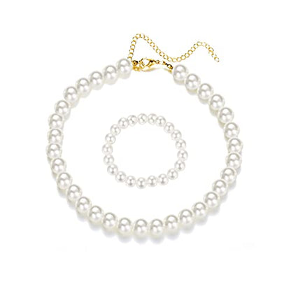 COLORFUL BLING Imitation Pearl Strands Choker Necklace Bracelet With Meaningful Card for Wedding Anniversary Birthday Party Gifts Bridal Jewelry Set - color: 10mm set
