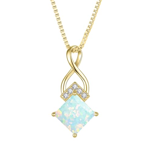 Infinity Necklace 925 Sterling Silver Princess Cut Pendant Birthstone Jewelry for Women - color: Golden Yellow-lridescent White