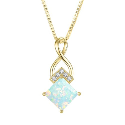 Infinity Necklace 925 Sterling Silver Princess Cut Pendant Birthstone Jewelry for Women - color: Golden Yellow-lridescent White