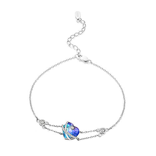 AOBOCO I Love You Jewelry - Sterling Silver Blue Purple Love Heart Bangle Bracelet Embellished with Crystals from Austria, Fine Anniversary Birthday Jewelry Gifts for Women - style: 03 Blue Purple Bracelet