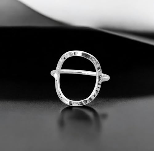Skinny Open Circle Ring For Women 925 Sterling Silver Hammered Design Geometric Ring Eternity karma Statement Ring For Birthday By DyeandDesign - color: Sterling Silver