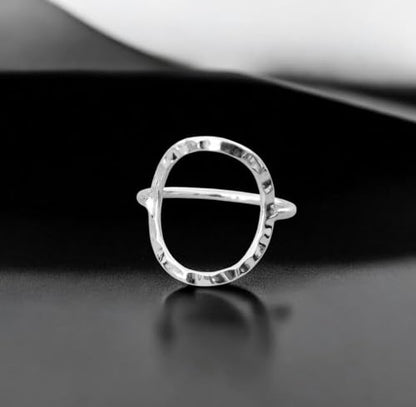 Skinny Open Circle Ring For Women 925 Sterling Silver Hammered Design Geometric Ring Eternity karma Statement Ring For Birthday By DyeandDesign - color: Sterling Silver