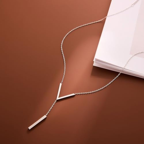 Simple Gold Bar Necklace for Women,Dainty Long Chain Lariat Necklaces Trendy Silver Statement Y Necklace,Charm Everyday Jewelry Accessories Gifts - color: Silver