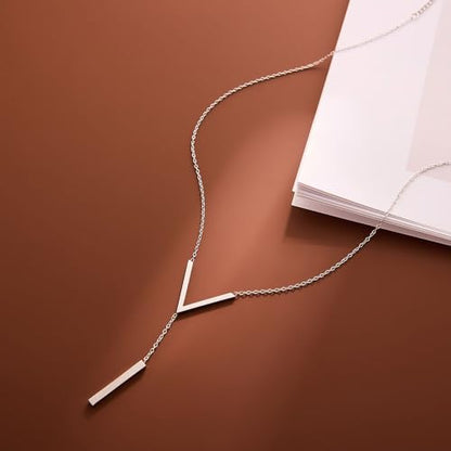 Simple Gold Bar Necklace for Women,Dainty Long Chain Lariat Necklaces Trendy Silver Statement Y Necklace,Charm Everyday Jewelry Accessories Gifts - color: Silver