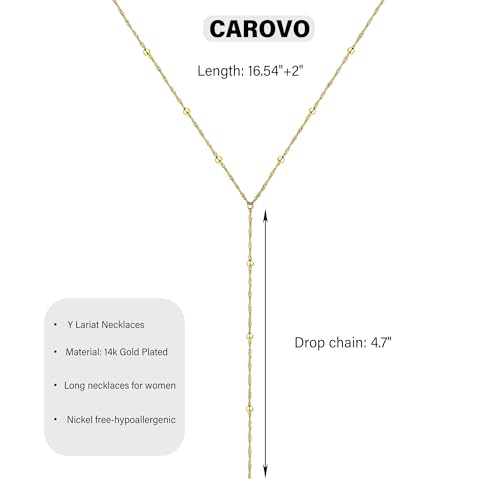 CAROVO Gold Necklace for Women Dainty Long Necklace 14K Gold/Silver Lariat Y-Shaped Pendant Necklaces Trendy Layered Lip Cubic Zirconia Beaded Chain Drop Necklaces Jewelry for Women Gifts - color: Gold, style: A: Gold Y Necklace Bead-258