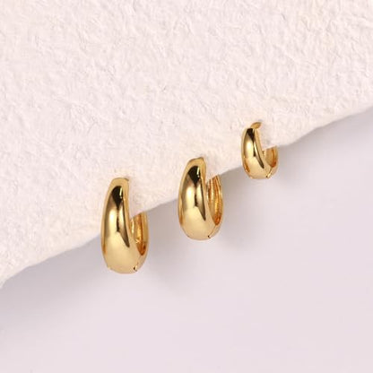 Sterling Silver Earrings Stacks for Women, Hypoallergenic Cartilage Earring | Dainty Stud Huggie Hoop Dangle Chain Earrings, 14K Gold/White Gold Plated - color: 3Pairs-Tapered Hoops(6/8/10mm)
