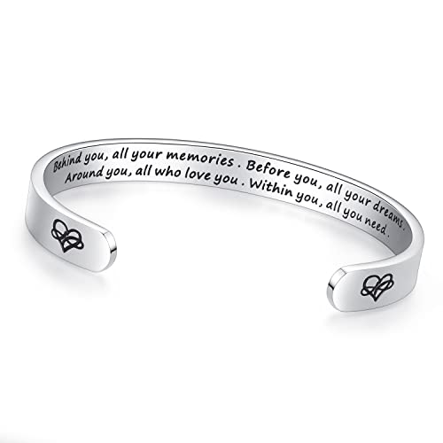 TONY & SANDY Inspirational Bracelets for Women Teen Girls Personalized Gifts for Daughter Granddaughter Mom Sister Friends Stainless Steel Engraved Cuff Birthday Easter Christmas - style: A - Graduation Gifts - Behind you, all your memories. Before you, a
