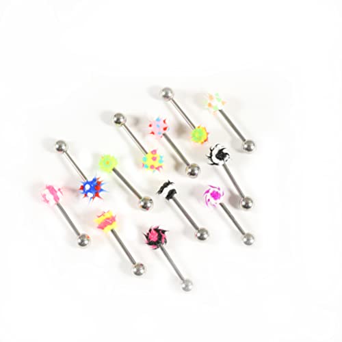 14G Body Piercing Jewelry Surgical Steel Belly Button Rings Tongue Rings Packs Silicone Spike Ball Barbell Belly Tongue Nipple Rings Piercing for Women - style: Silicone tongue rings 16pcs