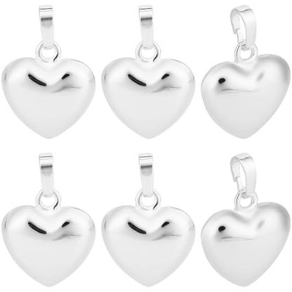 Beebeecraft 10Pcs Puffy Heart Charms, Small 0.6in 925 Sterling Silver Plated Brass Metal Love Heart Shaped Charms for Bracelet Earrings Jewelry Making - color: Silver, size: 15x18x7mm