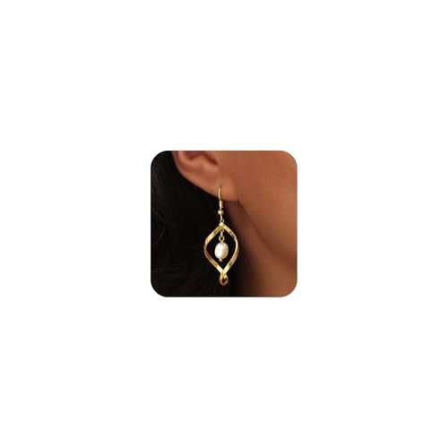 Necocy Chunky Gold Hoop Earrings for Women Non Tarnish, 14k Gold Plated Thick Triple Hoop Earrings Hypoallergenic Trendy Hoops Dainty Jewelry Gifts for Women - style: Dangle Pearl