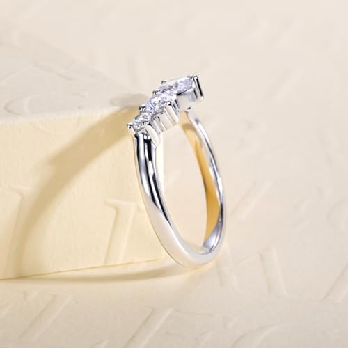 Cubic Zirconia Half Eternity Wedding Band Rings Round/Oval/Cushion Cut 5/6 Stones 5A Grade D Color CZ Stacking Band Engagement Promise Rings for Women - style: Raound & Pear