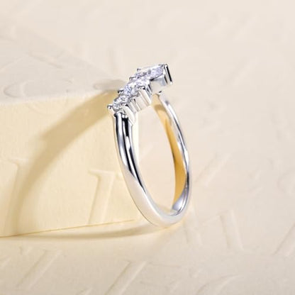 Cubic Zirconia Half Eternity Wedding Band Rings Round/Oval/Cushion Cut 5/6 Stones 5A Grade D Color CZ Stacking Band Engagement Promise Rings for Women - style: Raound & Pear