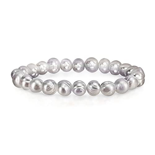 Savlano 8-9MM Cultured Freshwater Baroque Pearl Stretch Bracelet 7 Inches. Available In a Range of Beautiful Colors, For Women Comes with Gift Box - color: Grey