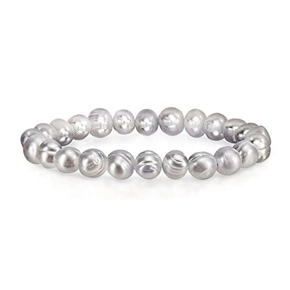 Savlano 8-9MM Cultured Freshwater Baroque Pearl Stretch Bracelet 7 Inches. Available In a Range of Beautiful Colors, For Women Comes with Gift Box - color: Grey