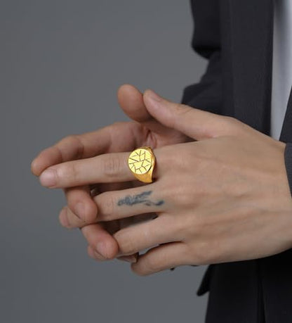 MYNENEY Stainless Steel Round Shape Classical Simple Plain Wedding Engagement Statement Pinky Band Signet Rings for Men Women Size 4-15 - color: Signet Gold
