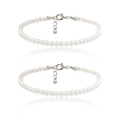 COLORFUL BLING 1Pc Pearl Handmade Anklet Simple Imitation pearls Hand Woven Boho Foot Jewelry Anklet Bracelet Summer Beach for Women - color: 2Pcs