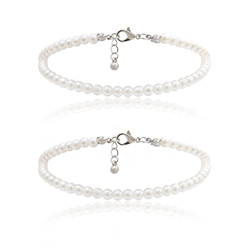 COLORFUL BLING 1Pc Pearl Handmade Anklet Simple Imitation pearls Hand Woven Boho Foot Jewelry Anklet Bracelet Summer Beach for Women - color: 2Pcs