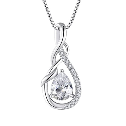 STARCHENIE Infinity Teardrop Necklace for Women 925 Sterling Silver Pendant Birthstone Jewelry - color: Silver-04-Apr-Diamond