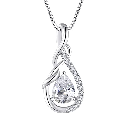 STARCHENIE Infinity Teardrop Necklace for Women 925 Sterling Silver Pendant Birthstone Jewelry - color: Silver-04-Apr-Diamond
