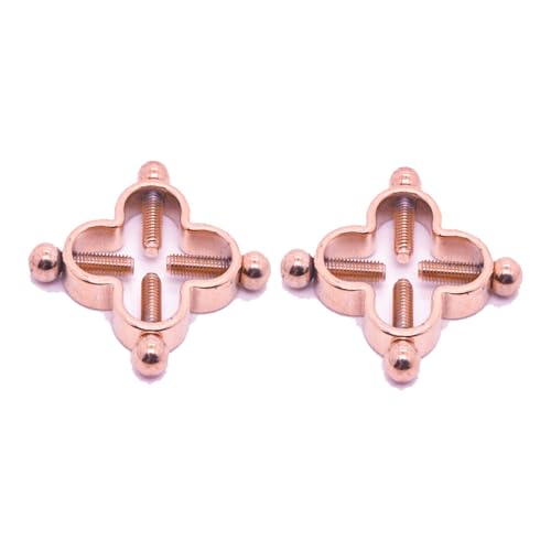 2Pcs Four Leaf Clover Non-Piercing Nipple Rings Stainless Steel Fake Nipple Rings Shield Barbell Ring Nipple Piercing Summer Beach Faux Body Jewelry for Women - color: Rose Gold