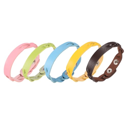 MECCANIXITY 5 Pcs Plain Leather Bracelets Double-Braided Leather Snap Bracelets Adjustable Blank Wrist Cuffs DIY Craft Wristbands for Men Women Jewelry Making, Mixed Colors