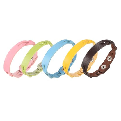 MECCANIXITY 5 Pcs Plain Leather Bracelets Double-Braided Leather Snap Bracelets Adjustable Blank Wrist Cuffs DIY Craft Wristbands for Men Women Jewelry Making, Mixed Colors