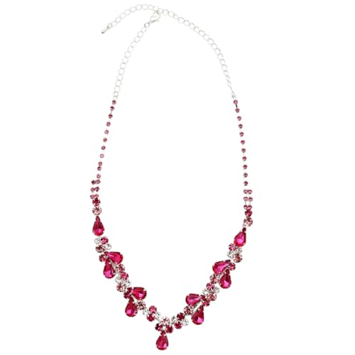 Rosemarie Collections Women's Stunning Rhinestone Crystal Teardrop Statement Necklace Hypoallergenic Drop Earrings Set, 15"+6" Extender - color: Rose Pink Silver Tone