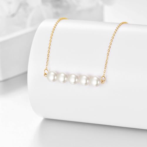 KECHO 14K Real Gold Beads Pendant Necklace Solid Yellow Gold Jewelry Anniversary Birthday Gifts for Women - color: White Pearl 5