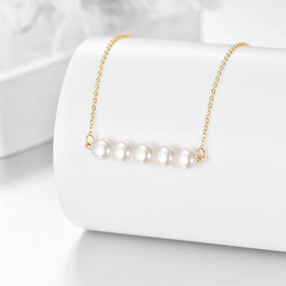 KECHO 14K Real Gold Beads Pendant Necklace Solid Yellow Gold Jewelry Anniversary Birthday Gifts for Women - color: White Pearl 5