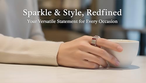Sparkling Rhinestone Ring Set Trendy Elastic Rhinestone Crystal Stretch Ring Stackable Jewelry for Women Girls - color: 3 Rows Ring-White+Bright Red