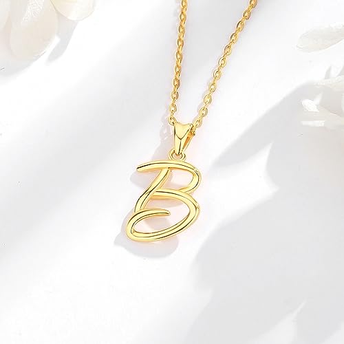 EUDORA Sterling Silver Initial Necklaces for Women, Classic 26 Letter Neckless Gifts for Girls, Sister, Mother Daughter, 18 inch Chain - style: B-Gold