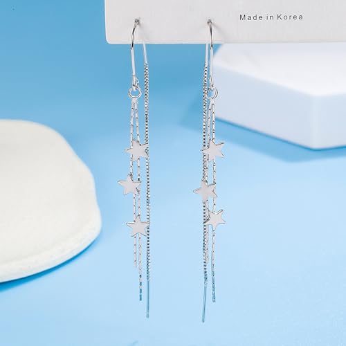 925 Sterling Silver Dangle Earrings with Charms Heart, Water drop, Moon, Star Long Drop Earring for Women Jewelry Gifts Hypoallergenic - color: star triple hanging