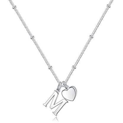 Heart Initial Necklaces for Girls, Letter A-Z Silver Necklace | Silver Plated, Heart Initial Necklaces for Girls, Necklace for Women, Teen Girl Gifts, Dainty Heart Necklaces, Birthday Gifts - color: M