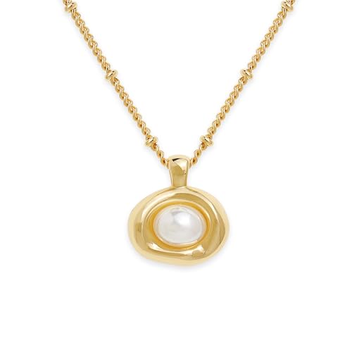 Jean Beau Gold Stone Pendant Necklaces for Women, Chunky Gemstone Dangle Necklace Wedding Prom Fashion Jewelry Gift - color: White Pearl