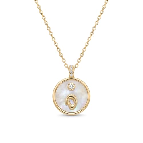 Initial Necklaces for Women Mother of Pearl Gold Letter Necklace Pendant - color: Letter O