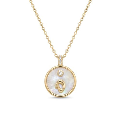 Initial Necklaces for Women Mother of Pearl Gold Letter Necklace Pendant - color: Letter O