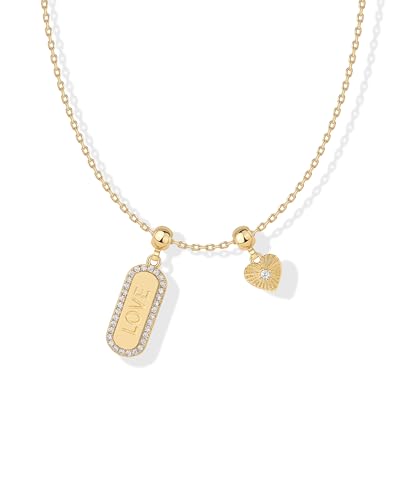 PAVOI 14K Gold Plated Dainty Necklace with Removable Charms Set for Women | 2 and 3-Pack Small Motif & Mantra Pendants, Adjustable Chain Gold Charm Necklace, Cute Jewelry Gifts - style: Love Pack