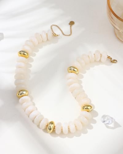 FIRAZIO Colorful Chunky Beaded Necklaces for Women | Trendy Statement Necklace Choker Necklace Boho Summer Beach Vacation Jewelry Gift - color: White Beaded