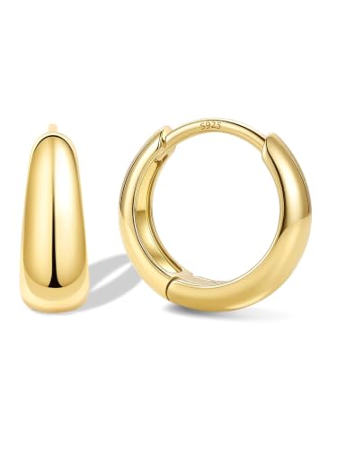 Bestyle Gold Huggies Earrings for Women Hypoallergenic 925 Sterling Silver Post Huggie Hoop Earrings Thick Lightweight Small Hoop Earrings 8/10/12/14mm - color: Gold, size: 10mm
